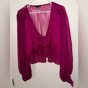 MESH HOT PINK BALLOON  SLEEVE TOP